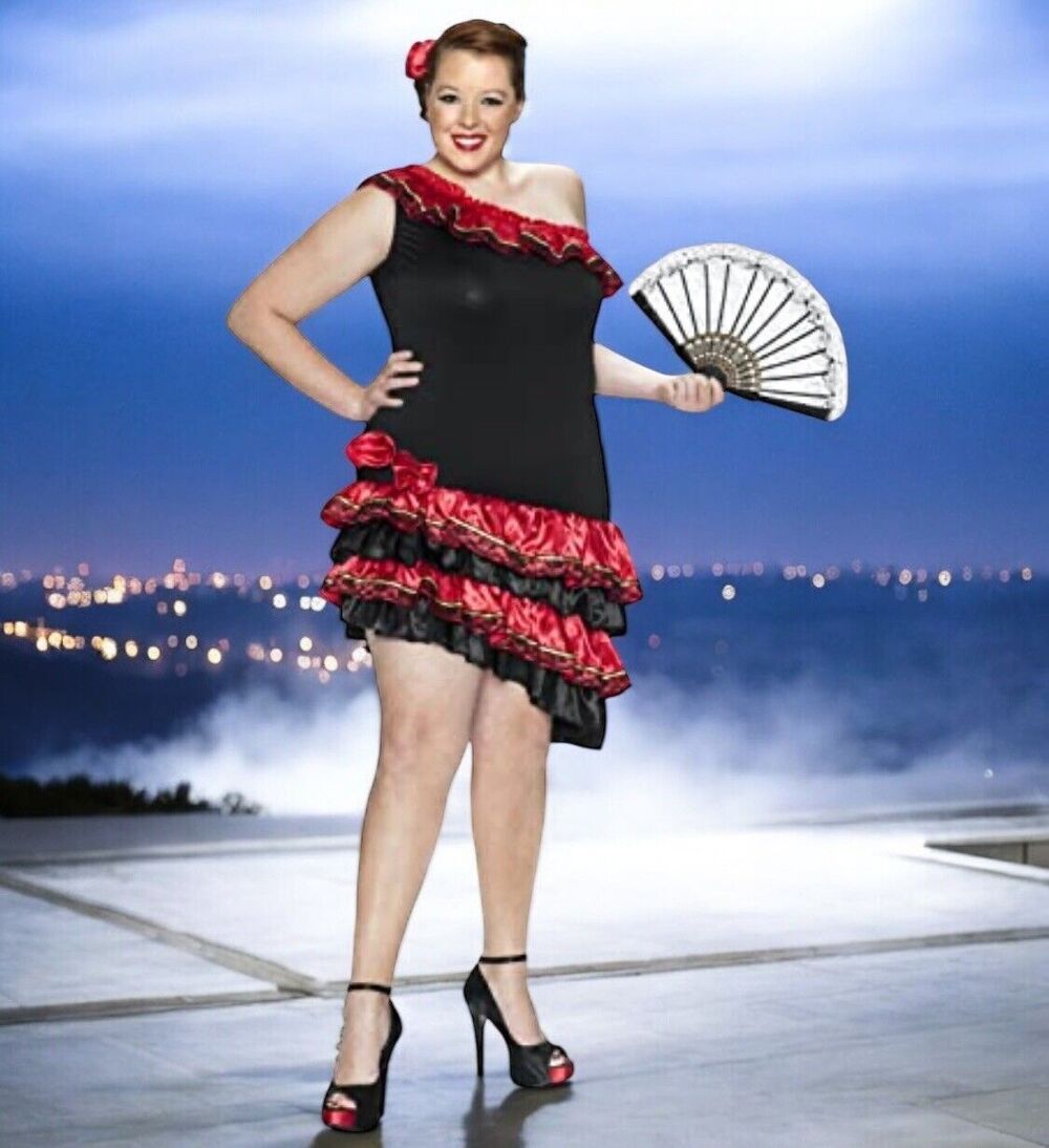 Delicious Caliente Sexy Spanish Dancer Costume Dress Hair Clip And Fan Size 1X